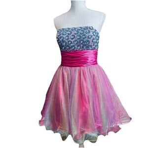 Aspeed USA Beaded Fairy Dress Hoco Formal Prom rainbow tulle mini sequins M